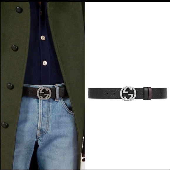 $670 Gucci Authentic GG Signature Reversible Belt Black/Brown Leather - Picture 1 of 7
